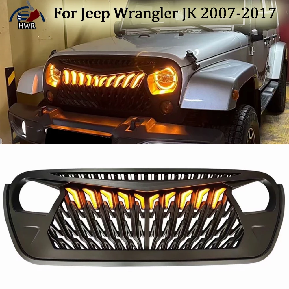 

Front Bumper Grilles With LED Lights Sporty Offroad Parts For Jeep Wrangler JK 2007-2017 Car Guard Grid Replace Original Grille