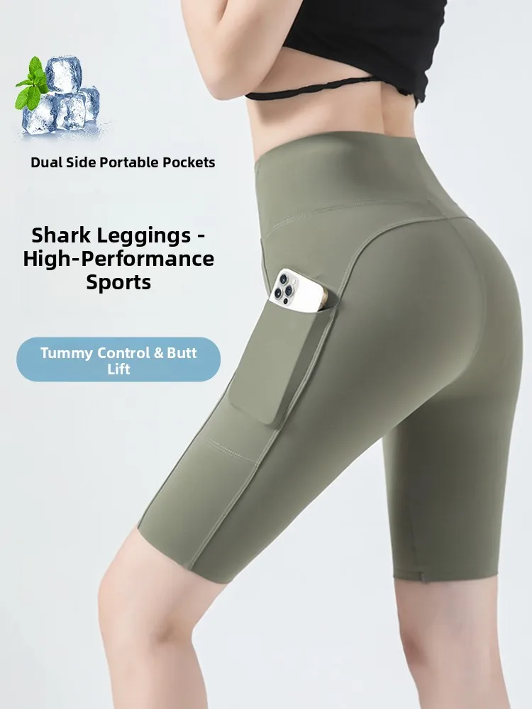 

Женские брюки для йоги GM Ice Silk из овчины, тонкие, с высокой талией, длиной пять четвертей, для езды на велосипеде, бега и йоги, летняя коллекция