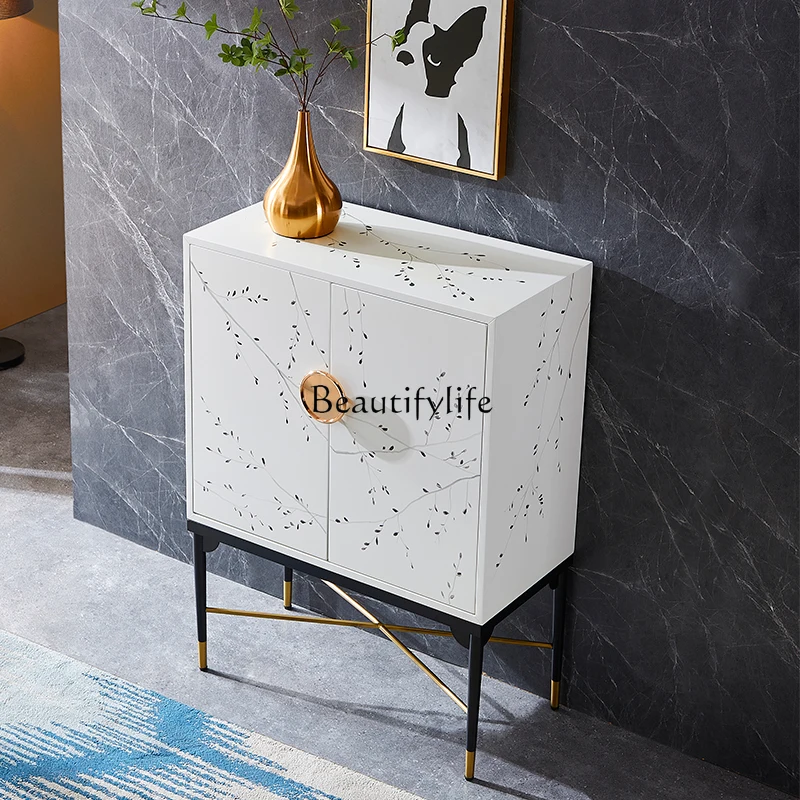 New Chinese light luxury simple painted white household entrance cabinet high foot decorative storage side cabinet