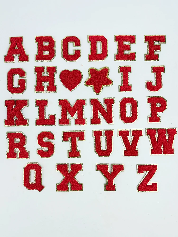 Patch Autocollant de Lettres Rouges, Alphabet, Serviette Brodée, Patchs en Chenille pour Vêtements, Sacs, Veste, à Coller sur les Accessoires Appliqués