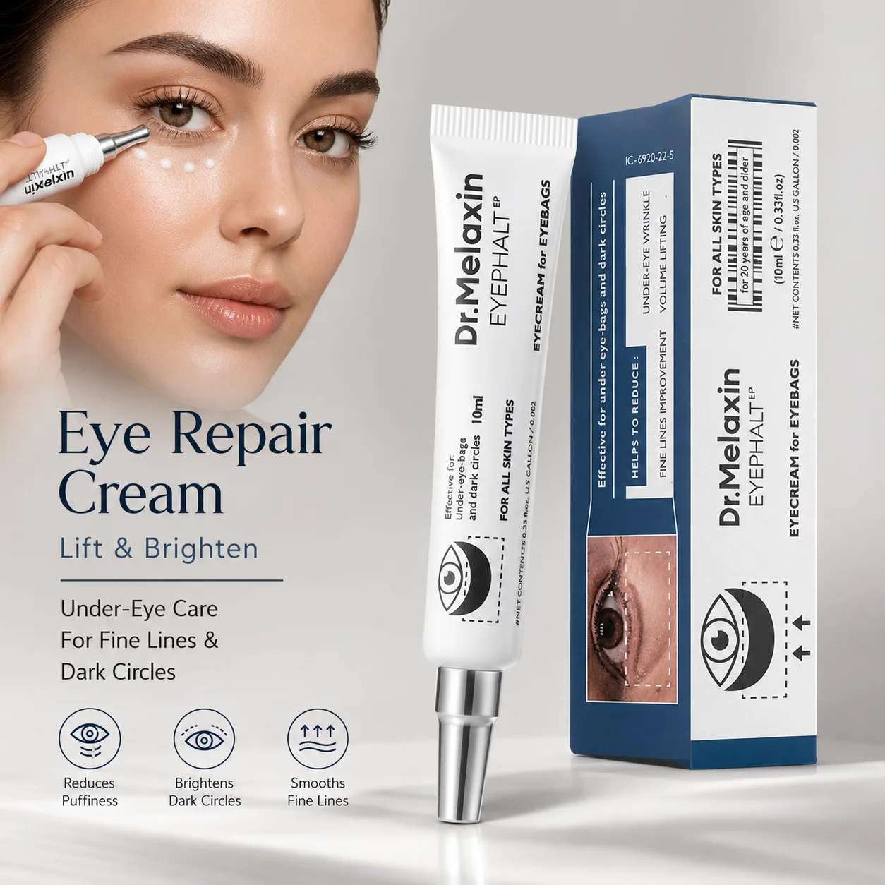 Creme para a Área dos Olhos Hidratante, Reparador e Firmador, Reduz Olheiras, Inchaço e Linhas Finas, Produto para Cuidado da Área dos Olhos