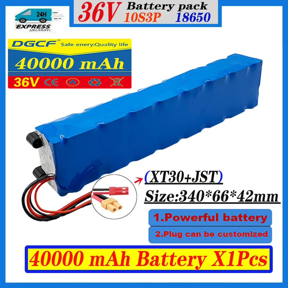 36V Lithium Ion Battery Pack, 40Ah, 10S3P JST + XT30 Connector,built - in BMS,Suitable For Electric Bicycle,Scooter,for Xiaomei