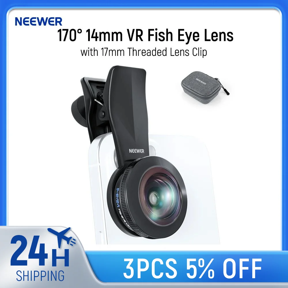 NEEWER 170 ° Объектив «рыбий глаз» 14 мм VR с резьбовым зажимом 17 мм, панорамный вид «рыбий глаз» для iPhone 1716 Pro Max Android S25 Ultra NEEWER 170 ° Объектив «рыбий глаз» 14 мм VR с резьбовым зажимом 17 мм, панорамный вид «рыбий глаз» для iPhone 1716 Pro Max Android S25 Ultra