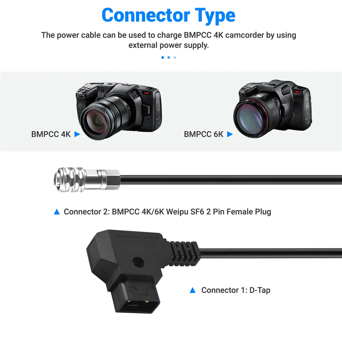 SMIEA D-Tap to BMPCC 4K 2 Pin Locking Power Cable for Blackmagic Pocket Cinema Camera 4K for Sony V Mount Battery