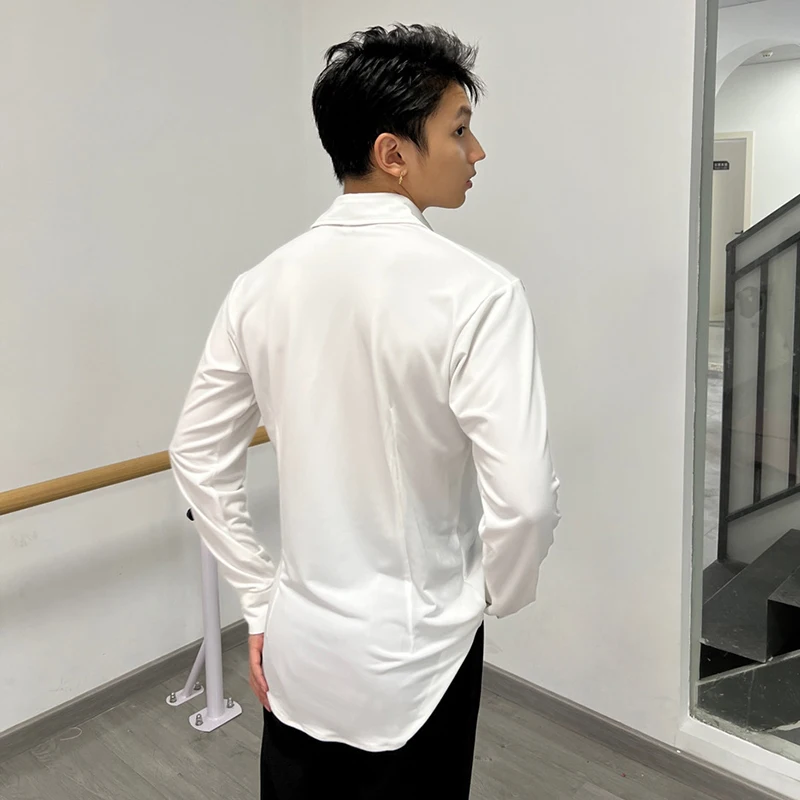 Weiß Latin Dance Top Für Männer Langarm Leistung Hemd Erwachsene Tango Rumba Tanz Kostüme Männlich Latin Praxis Kleidung VDL4090