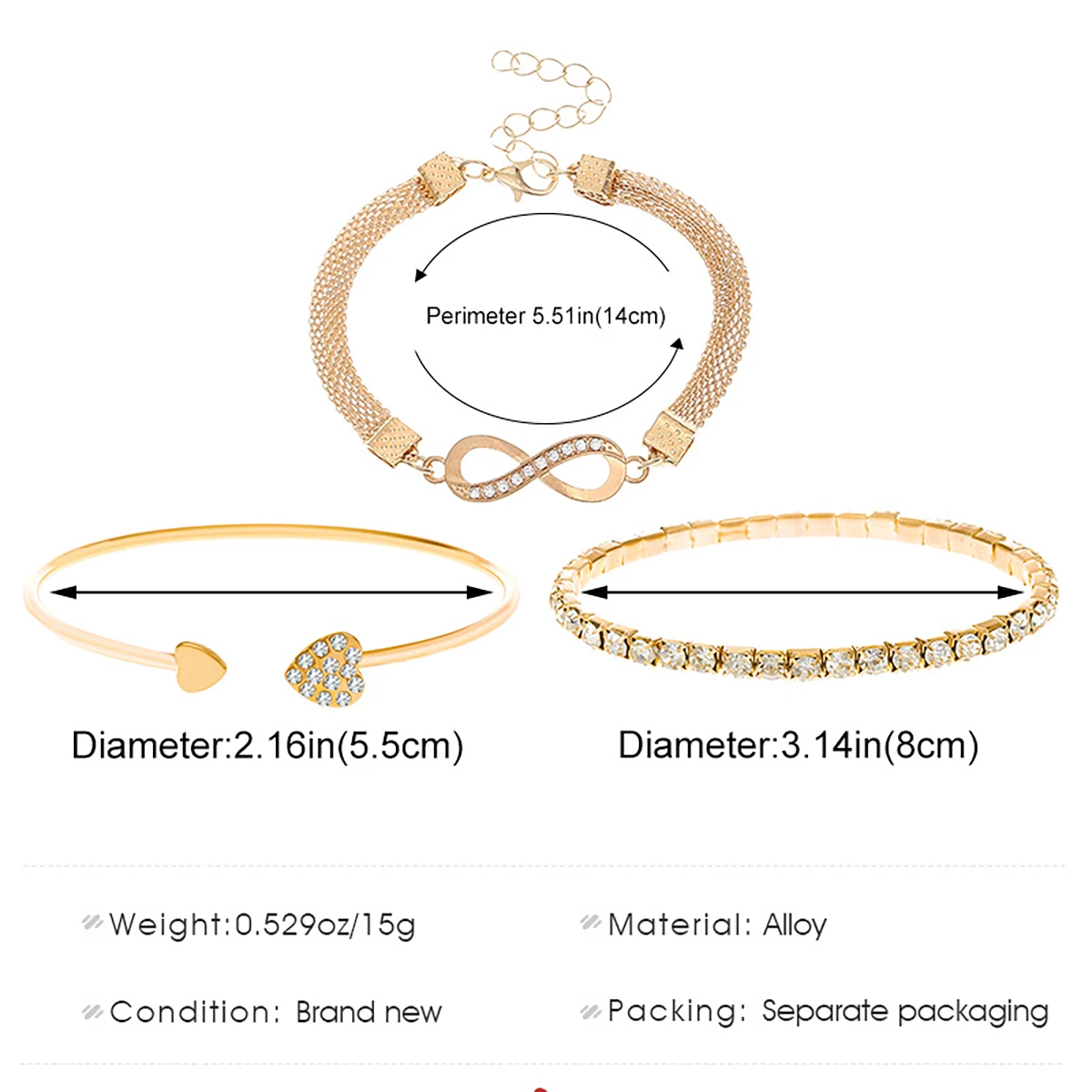 3pcs Love Opening Temperament Drill Bracelet Design Creative Retro Simple Lucky 8 Bracelet for Women New Style Bracelet image 6