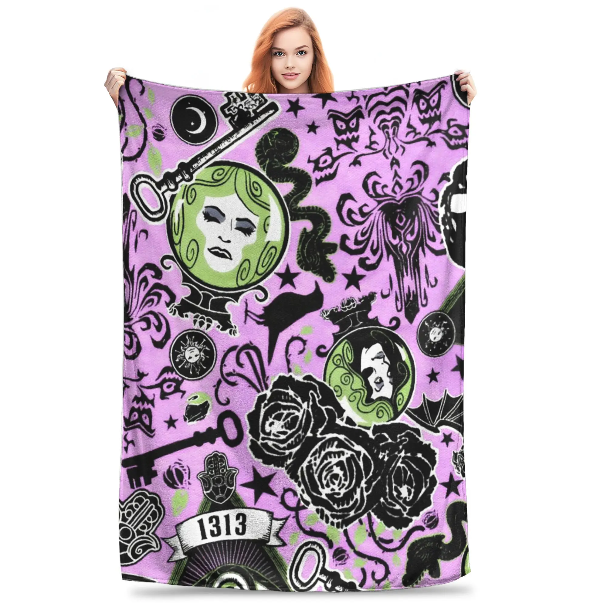 

Flannel Throw Blanket Grimace Haunted Mansion Halloween Horror Warm Plush Blankets Soft Bedding for Bed Livingroom Picnic Couch