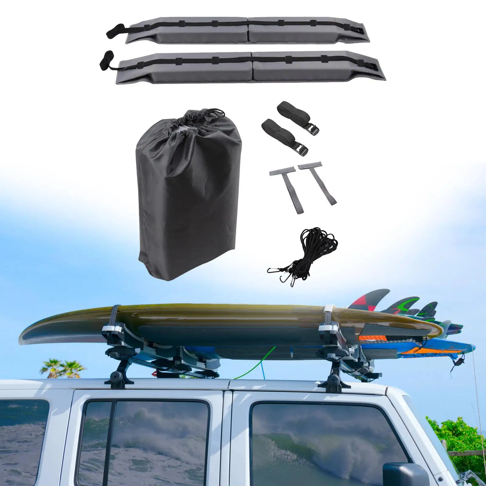 

Universal Soft Roof Rack Pads Heavy Duty for Kayak Maximum Weight Load of 75kg Easily Install Foldable 450cm Tie Down Rope