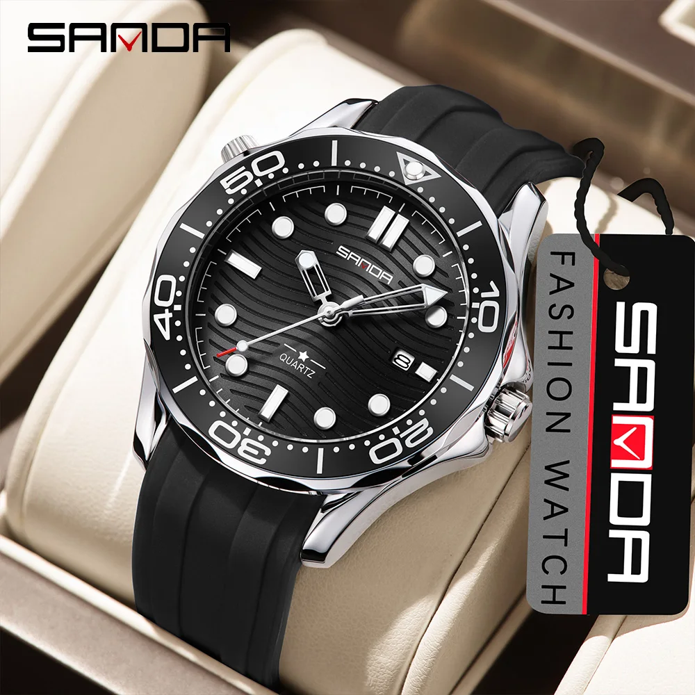 SANDA 2025 ساعة كوارتز رجالية جديدة TEMU متعددة الوظائف مقاوم للماء تقويم مضيء رجال الأعمال ساعة كوارتز 1145