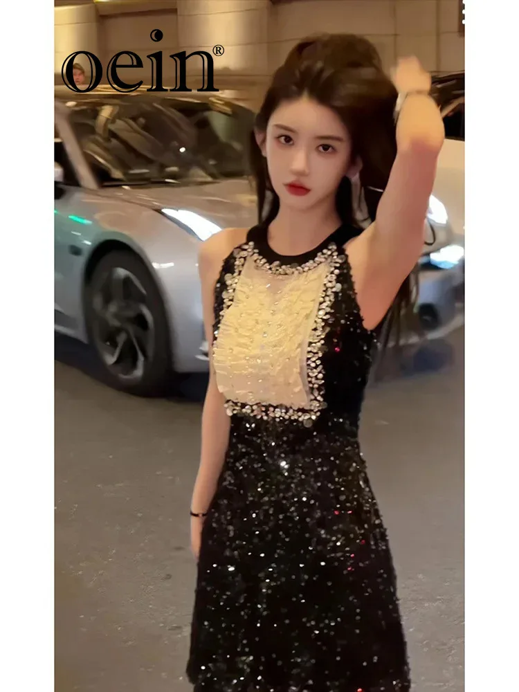

[Oein] женское платье без рукавов Mingyuan в тяжелой отрасли, модное и высококачественное платье с бриллиантами, Новинка лета 2024