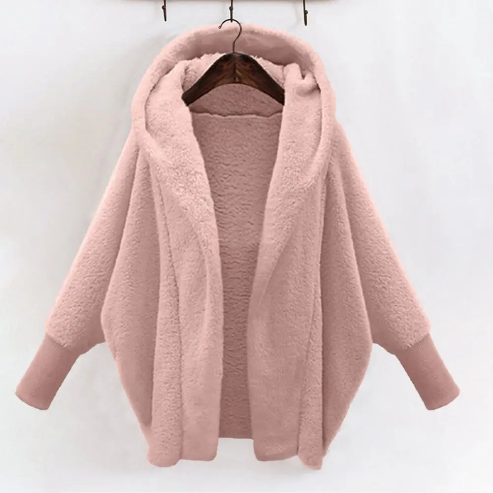 Casaco de inverno monocromático feminino com chapéu, cardigã, jaqueta