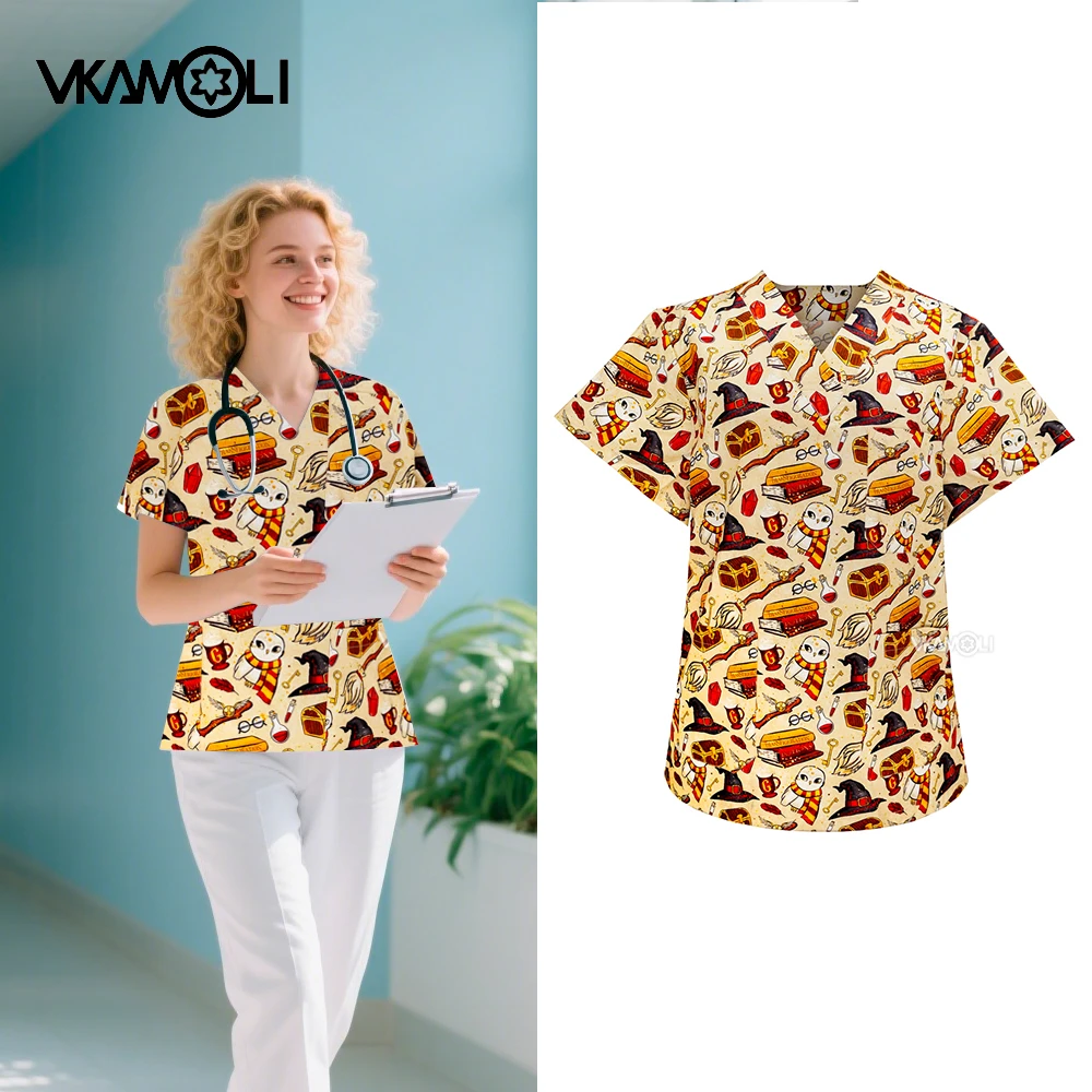 Liberação esfrega topos uniforme feminino vestido cirúrgico veterinário esfrega uniforme 100% algodão uniforme de enfermagem spa salão de beleza odontologia cirurgia