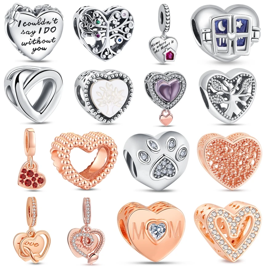 925 Sterling Silve Hot Sale Charms Zircon Beads Tree of Life Love Sisters Lock House Dangle For Bracelet Woman Jewelry Gifts