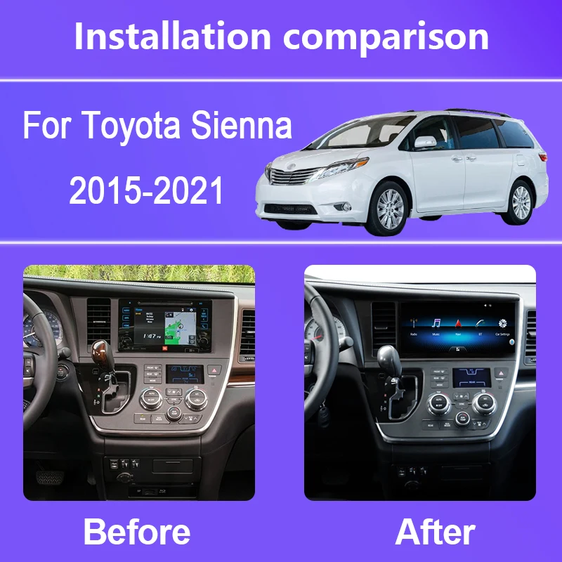 Dla Toyota Sienna 2015-2021 Android 12.0 Octa Core 8 + 256G 12.3 cal samochodowy odtwarzacz multimedialny Radio odbiornik Stereo