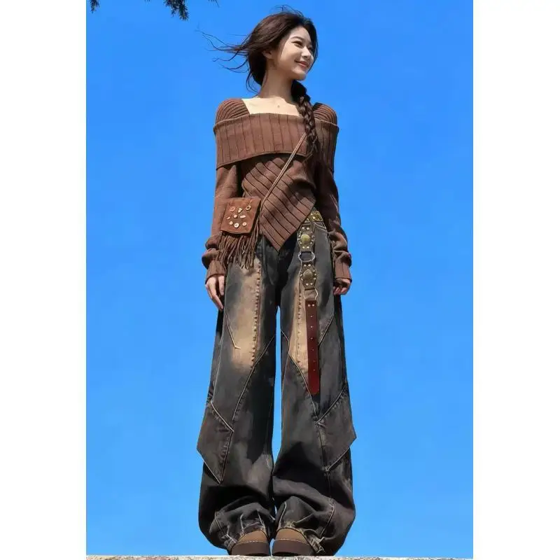 

Винтажные джинсы American Sle Spicy Girl, женские повседневные прямые леггинсы, комплект осень-зима, новинка Faion Match All over the Street