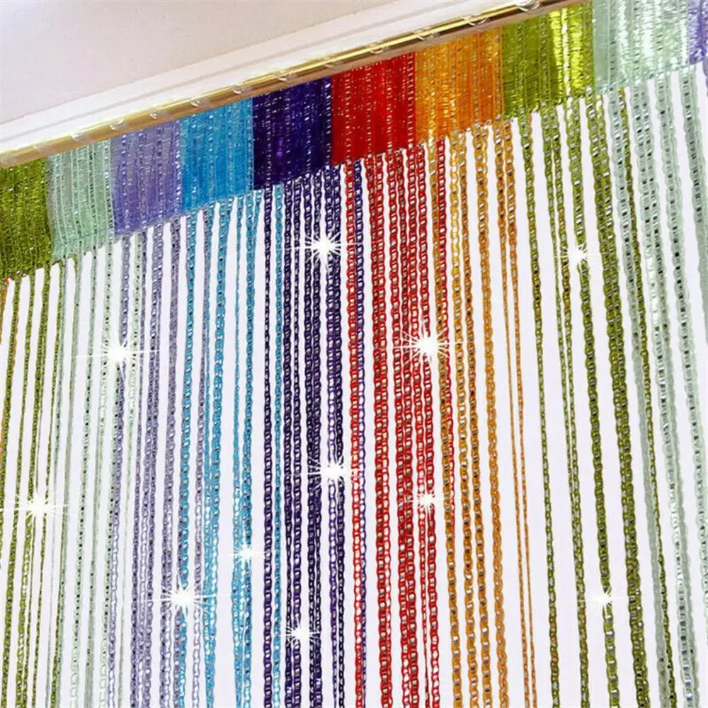 Living Room 100 x 200cm Beaded Window Shiny Hanging Divider Drape Valance Tassel Line String Curtain
