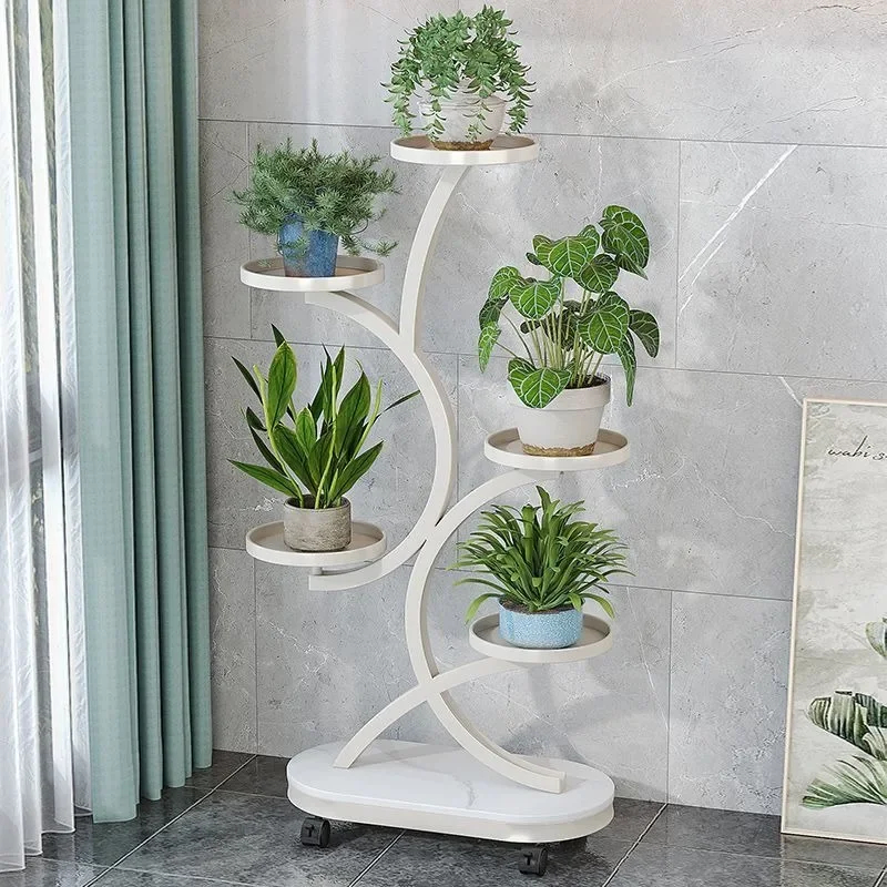 Light luxury flower shelves, living room floor-to-ceiling balcony shelves