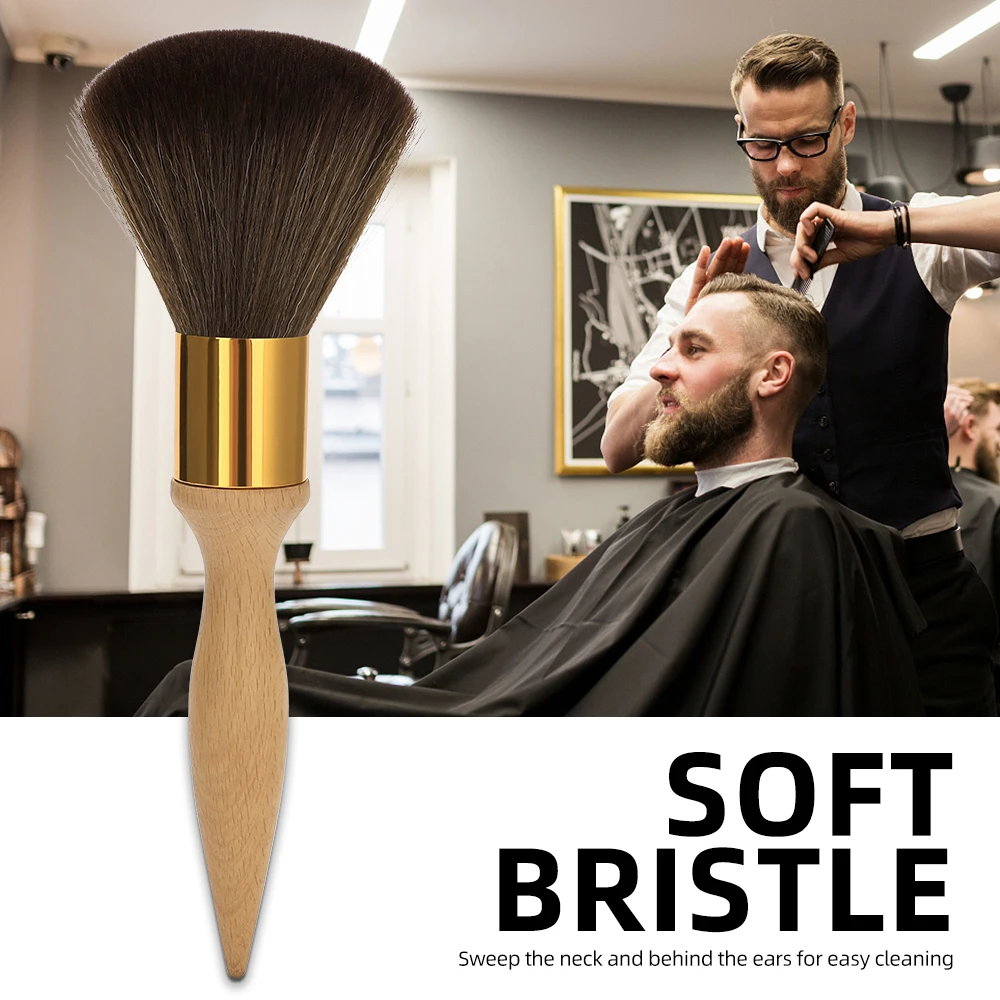Barber Shop Soft Bristle Brush Neck And Face Dust Removal Cleaning Brush Wooden Handle Anti-static Salon Hair Styling Tool Brush