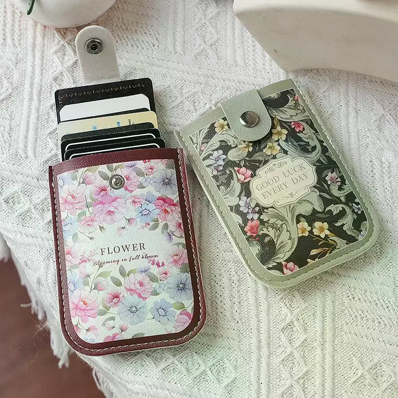 Retro Flower Oil Painting Card Holder Case Women Card ID Driving License Organizer Bank Card Bag