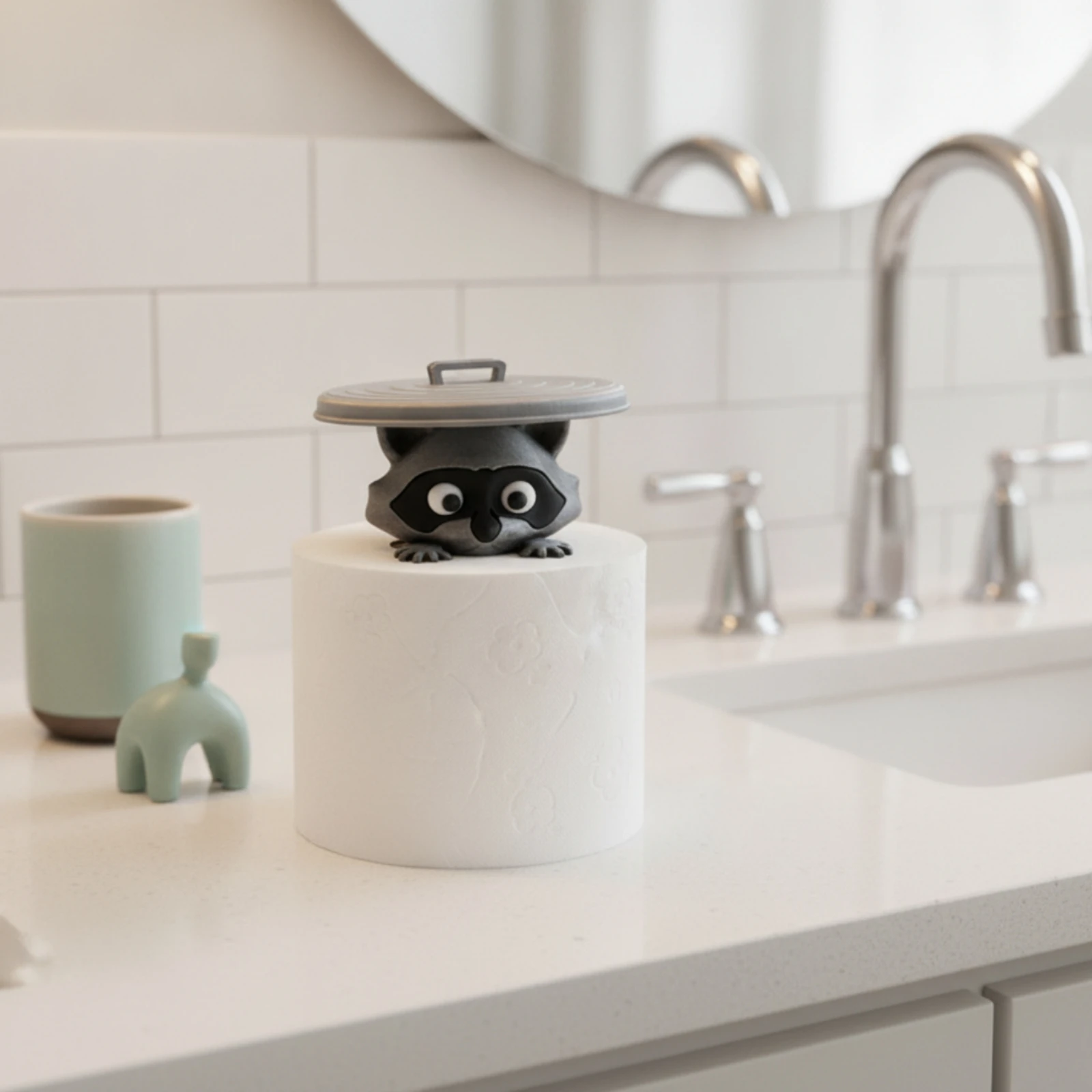 Raccoon Bathroom Tissue Holder Quirky Bathroom Tissue Holder with Lid Bathroom Accent Funny Decor Compact for Powder Room