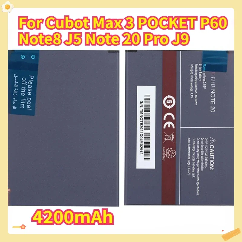 

New for Cubot Max 3 POCKET P60 Note8 J5 Note 20 Pro J9 Mobile Phone Battery High Capacity 4200mAh Replacement Batteries