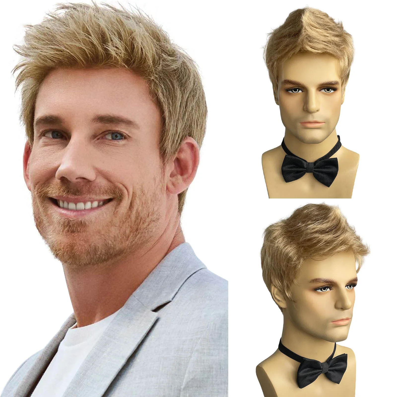 BCHR Mens Blonde Wigs Natural Fluffy Layered Synthetic Hair Daily Halloween Wig for Men Male