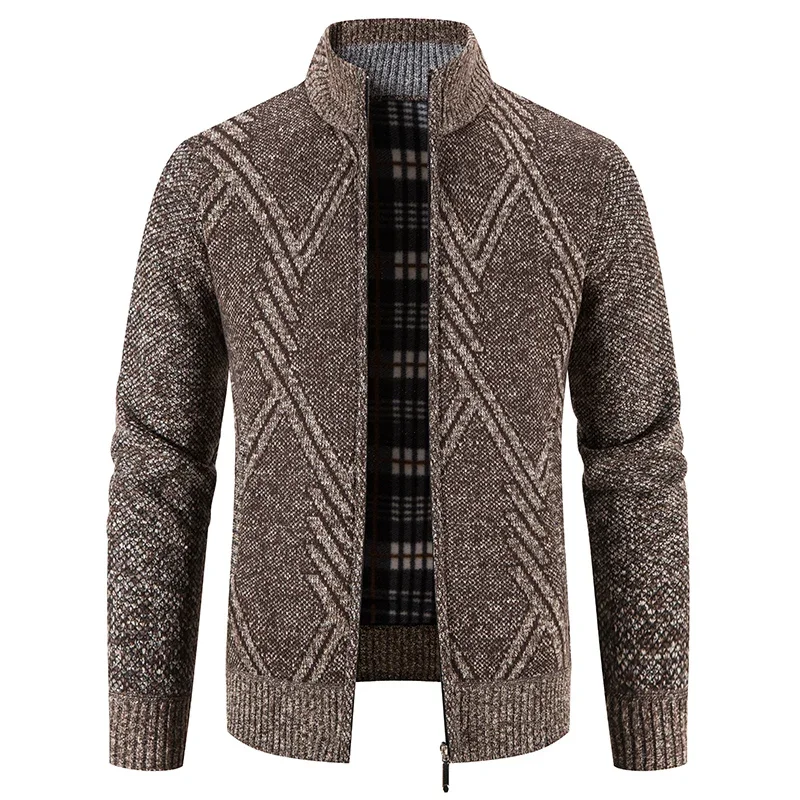 2023Autumn Winter Jacket Men Coats Casual Stand Collar Zip Solid Color Sweater Men Slim Fit Thick Warm Fleece Knitting Pullovers