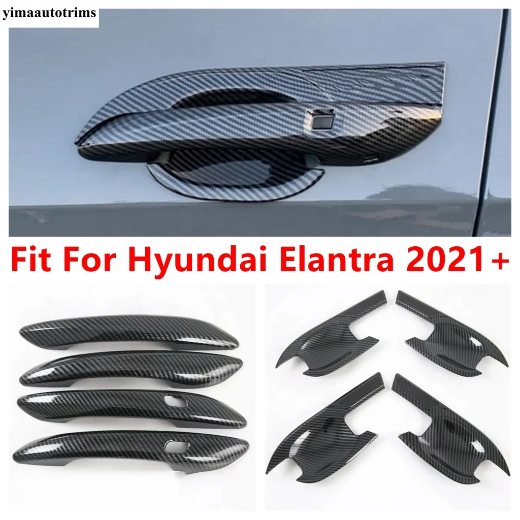 

Car Inner Door Handle Bowl Grab Decoration Cover Trim ABS Chrome / Carbon Fiber Look Accessories For Hyundai Elantra 2021 - 2023