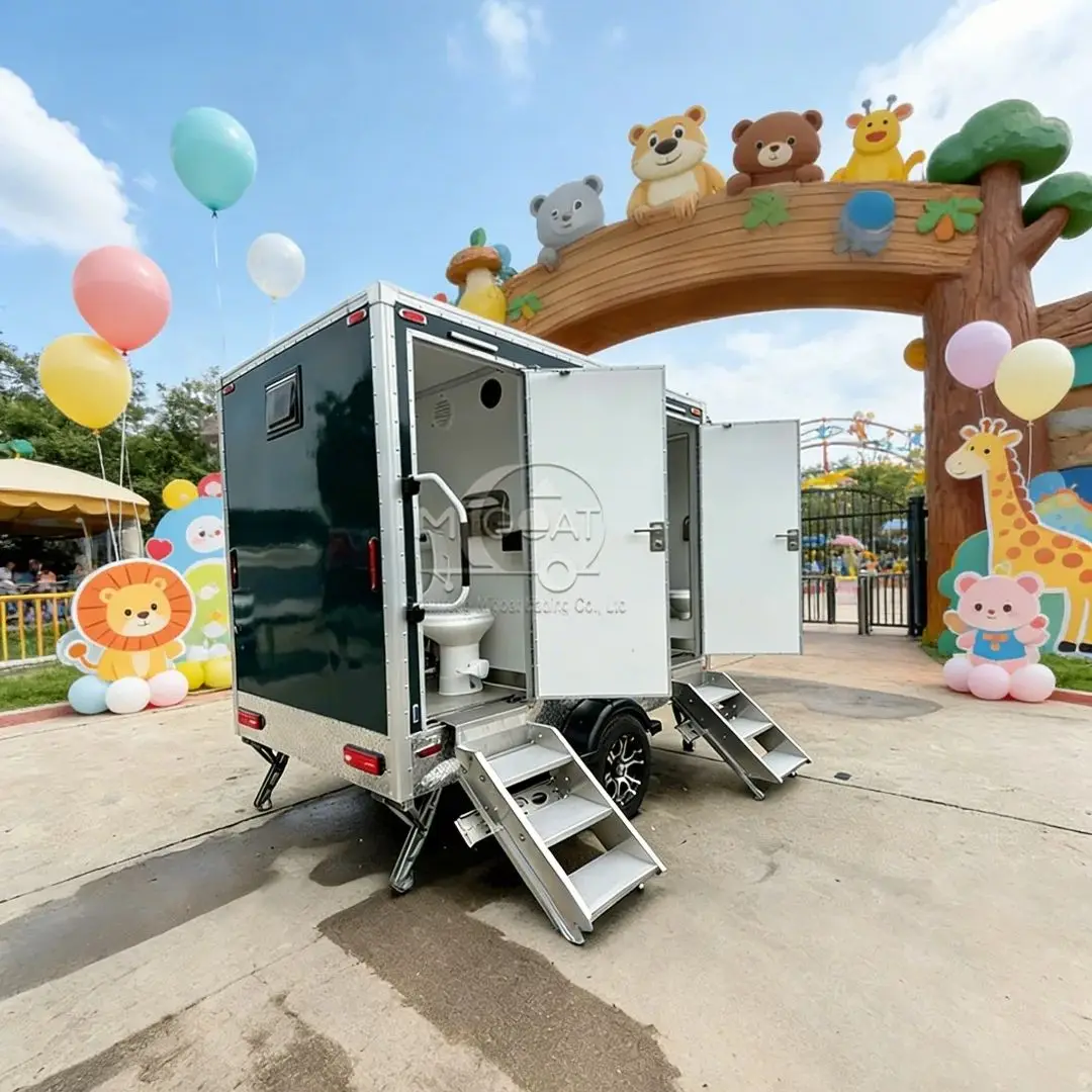 Eco-Friendly Double Stalls Portable Restroom Trailer Mobile Toilet with Sink & Urinal for Construction Site Event Park