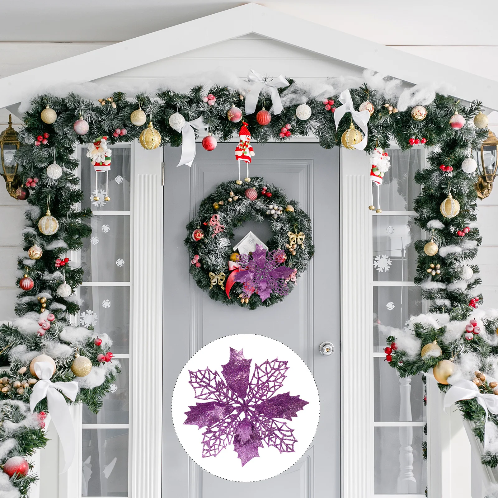 

12Pcs Xmas Tree Simulation Hollow Flowers Glitter Powder Christmas Artificial Flowers Decoration for Tree Window