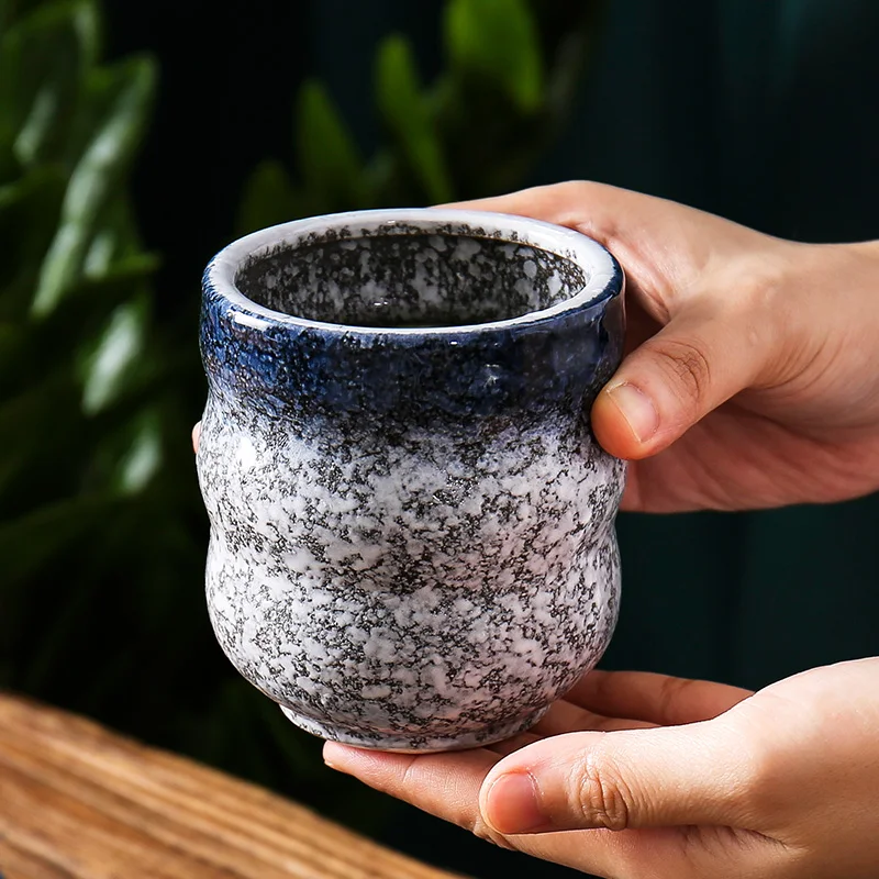 Japanese Retro Rough Pottery Tea Cup Creative Ceramic Mini Water Cups Underglaze Color Hotel Restaurant Handheld Mug Drinkware