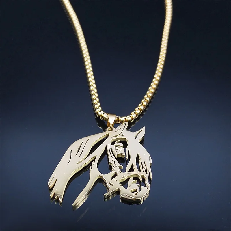 YAHOYA Collier Pendentif Tête De Cheval Acier Inoxydable - Bijou Mode Animal Argent Homme Femme