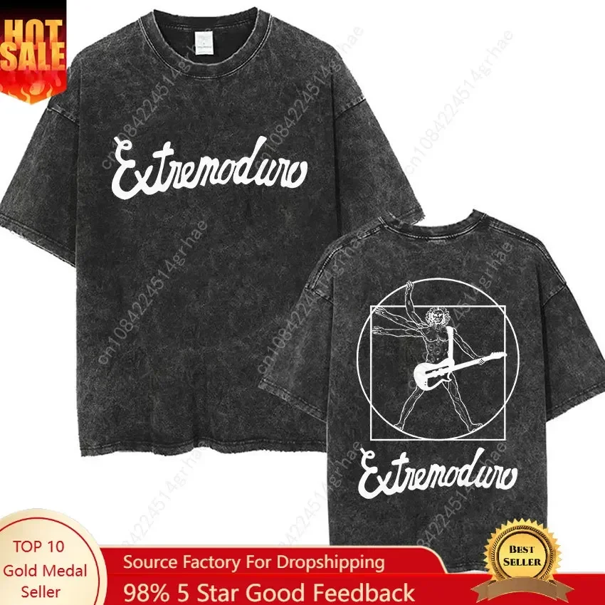 Rock Band EXTREMODURO Tour 2025 Vintage Washed T Shirts Men's Punk Pop Music Short Sleeve T-shirt Hip Hop Gothic Clothing Tshirt
