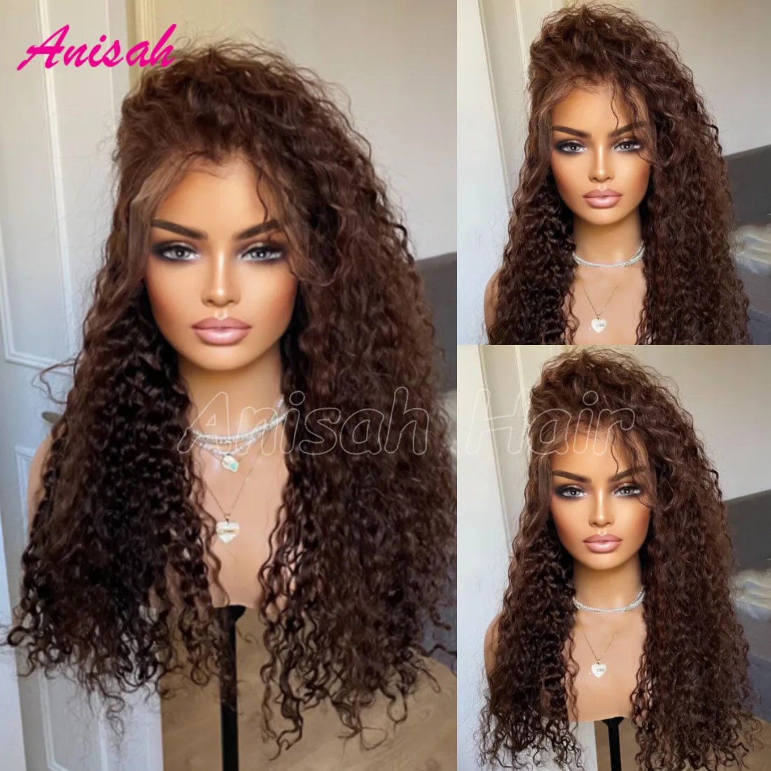 

Brown Colored Water Wave 13x4 Lace Front Wigs Human Hair Brazilian Remy Hair Curly 5x5 Glueless Lace Closure Wig Ready to Wear