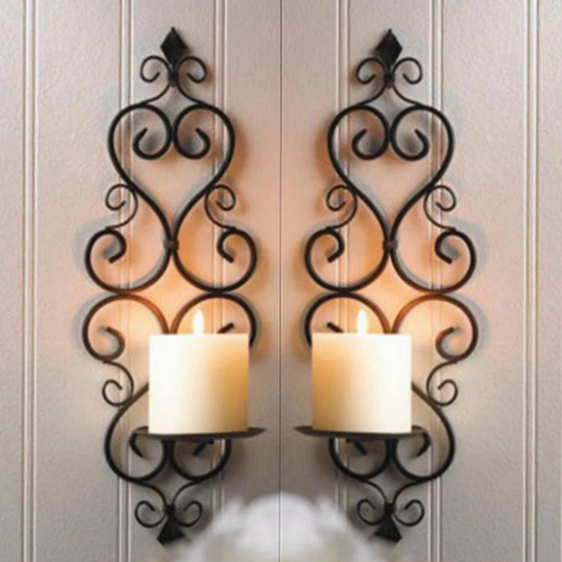 

European Style Metal Candlestick Creative Gola Wall Candle Holders Light American Courtyard Home Decoration Bougeoir Gift FC510