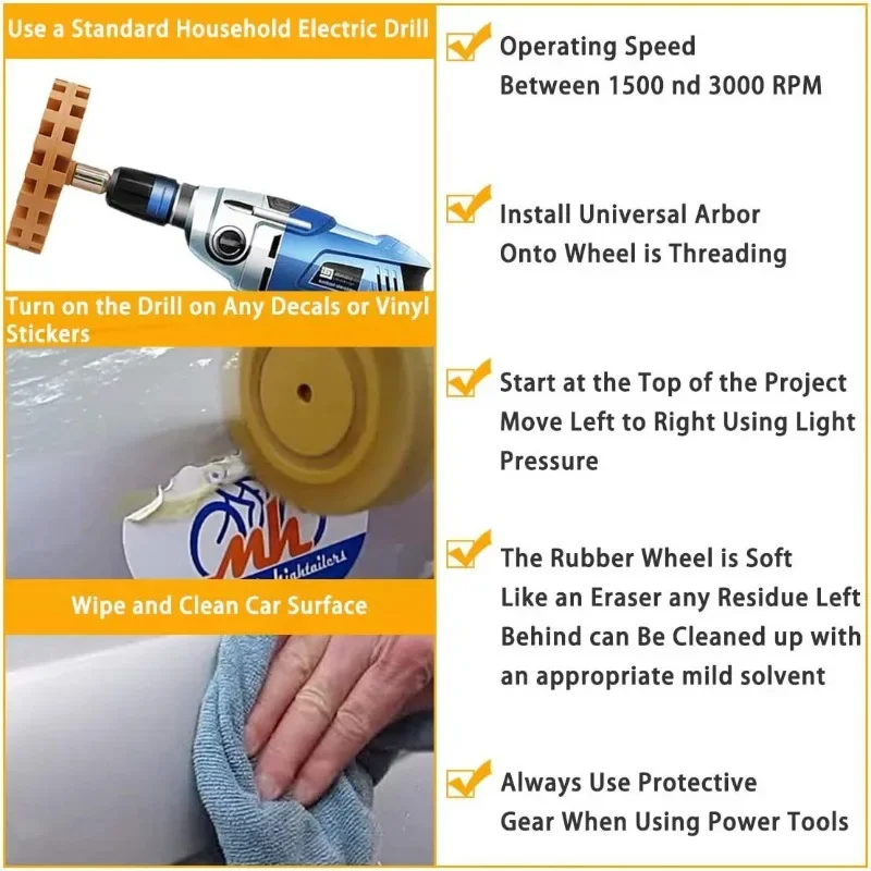 Car Eraser Wheel Adhesive Remover Rubber Wheel, Smooth Power Drill Adapter, Paint Repair Rubber Vinyl Decals Removal Tool