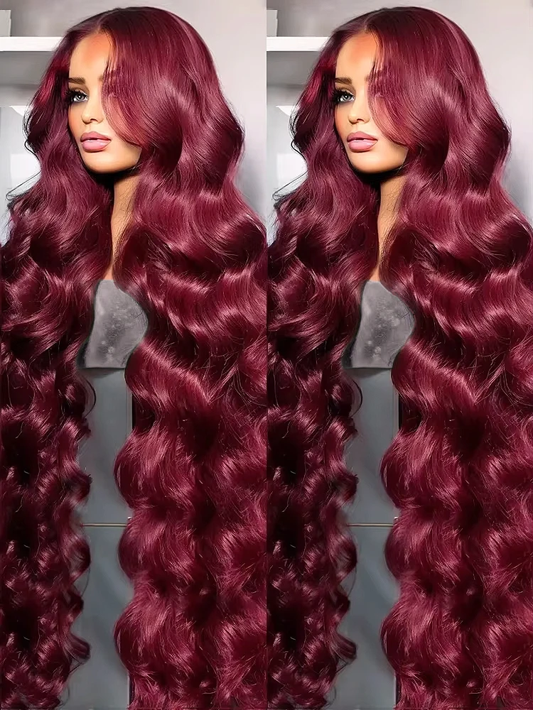 250% Burgundy 99J Body Wave 13x6 Hd Lace Frontal Human Hair Wig Transparent Lace Front Wigs For Women Brazilian Red Colored Wig