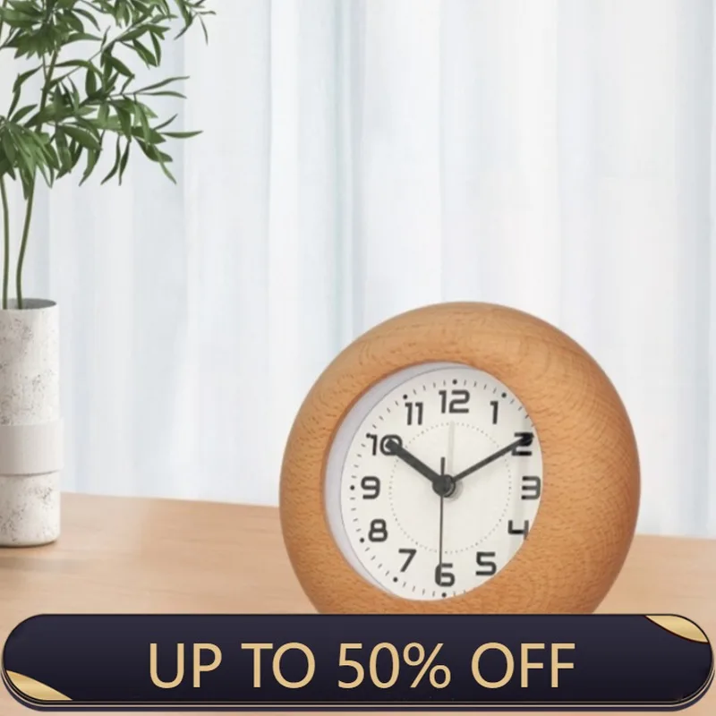 Solid Wood Student Wake-up Alarm Clock Night Light Bedroom Desktop Decorative Quartz Clock Silent Scan Alarm Watch Ornaments
