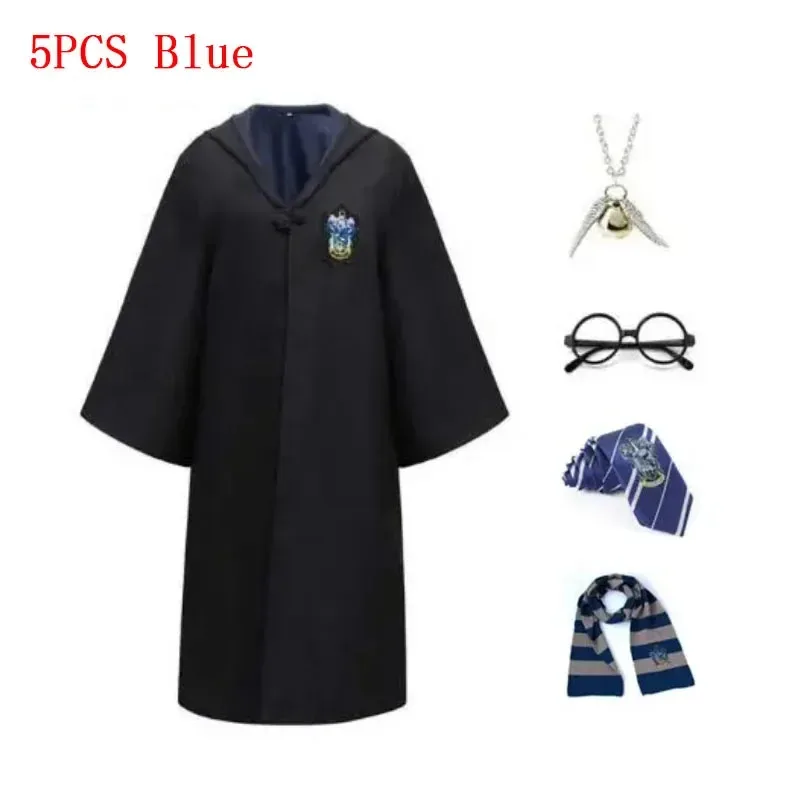 Cosplay Halloween Party Clothes Magic Robe Cape Cosplay Potter Costume Suit Tie Scarf Wand Glasses Gift