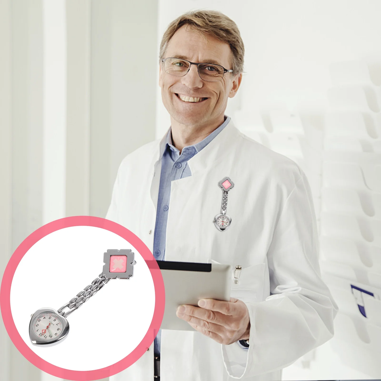 1Pcs Heart-Shape Medical Chest Watch Elegant Nurse Hanging Watch Simple Practical Quartz Movement Durable Design