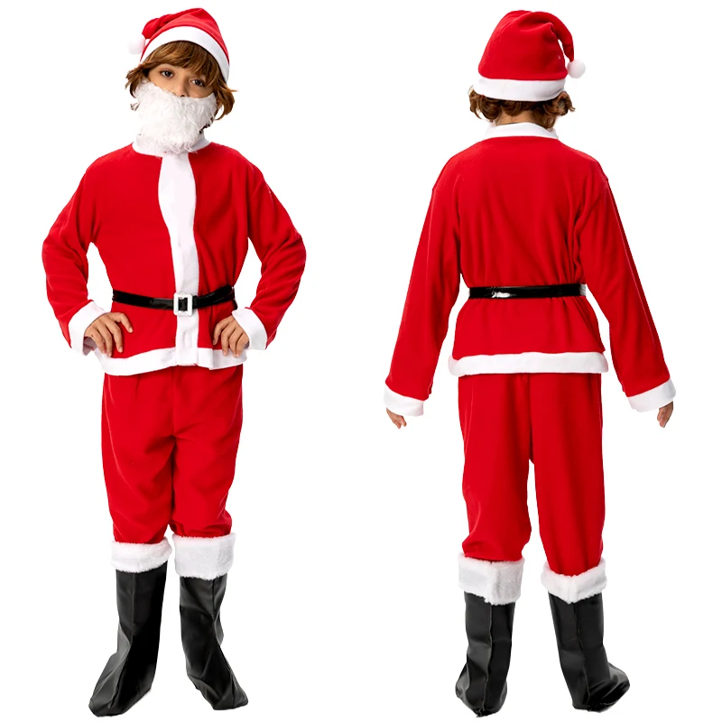 فستان عيد الميلاد أزياء تنكرية سانتا كلوز زي الملابس الزي مجموعة / السراويل قمم قبعة حزام للأولاد