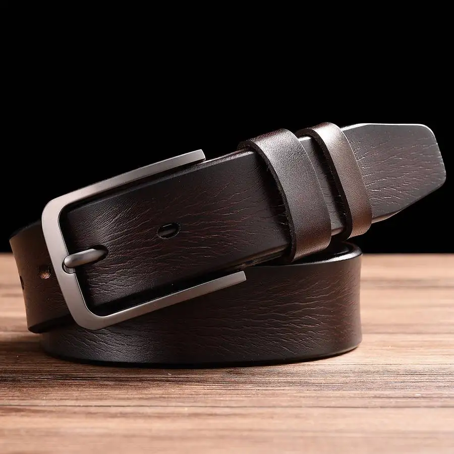 Men Cowhide Belt New Men Genuine Leather Pin Buckle Belt Leather Belts for Men Black\coffee Color width:3.5cm Length:110-125cm