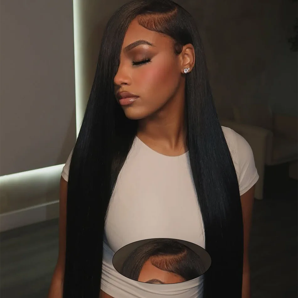 

220 Density 13x6 Hd Lace Frontal Wig Human Hair Natrual Black Straight Wig 100% Brazilian Human Hair 13x4 Lace Front Wig 40 Inch