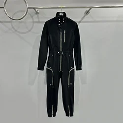 24ss New In Spring Jumpsuits Women One-Piece Suits High Quality Overalls For Women RO Owens Black Multi Zipper Design Bodysuit