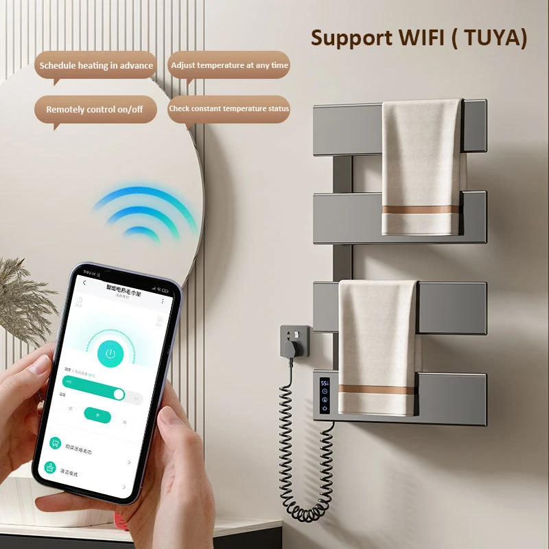 Wireless Intelligent Electric Towel Rack Bathroom Storage Rack Towel Heater Durable Stainless Steel Warm Dry Rack for Bathrooms