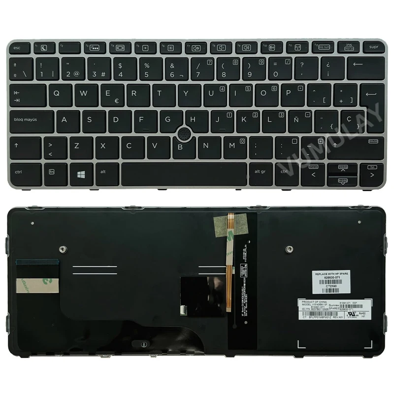 

Spanish Backlight Keyboard for HP EliteBook 725 G3 725 G4 820 G3 820 G4 828 G4 826631-001 815391-001 826630-001 Silver Frame