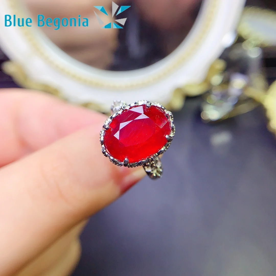 925 Sterling Silver Big Ruby Ring Fine Jewelry for Women Anniversary Gift 10*14MM Genuine Gemstone