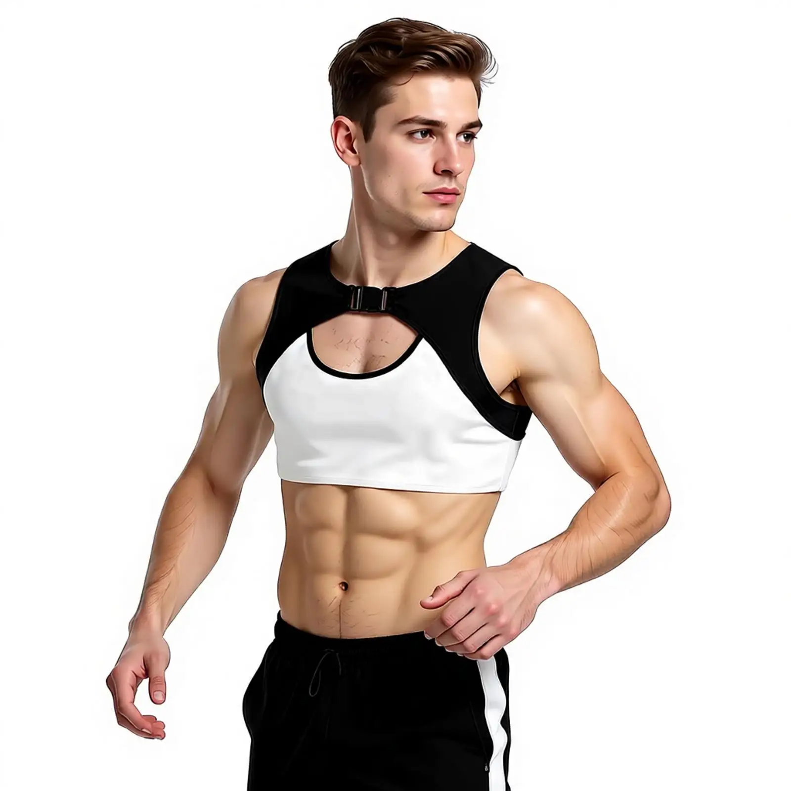 Man Workout Crop Top Mesh Patchwork Sissy Harness Man Rave Lingerie Costumes Men Chest Elastic Belt Erotic Wrestling Running Top