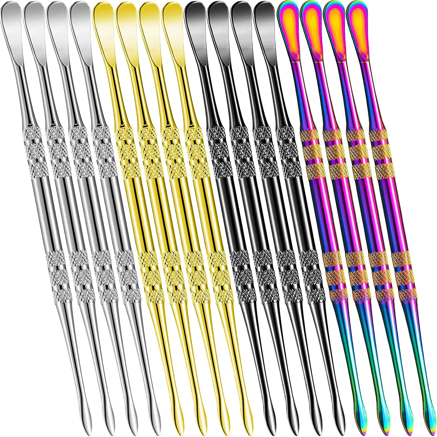 3 paquets d\'outils Carimplementation en acier inoxydable arc-en-ciel noir argent et Gold-12cm/4.71in