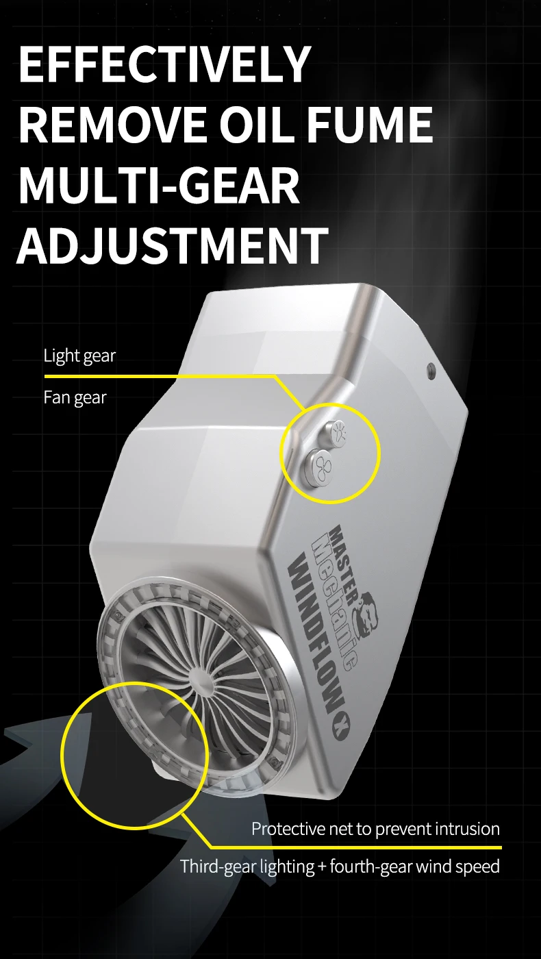 Mechanic 2 IN 1 Fume Extractor LED Ring Lamp Instrument  8000R/M 4 Gear Smoking Fan with Adjustable LED Microscope Light Source